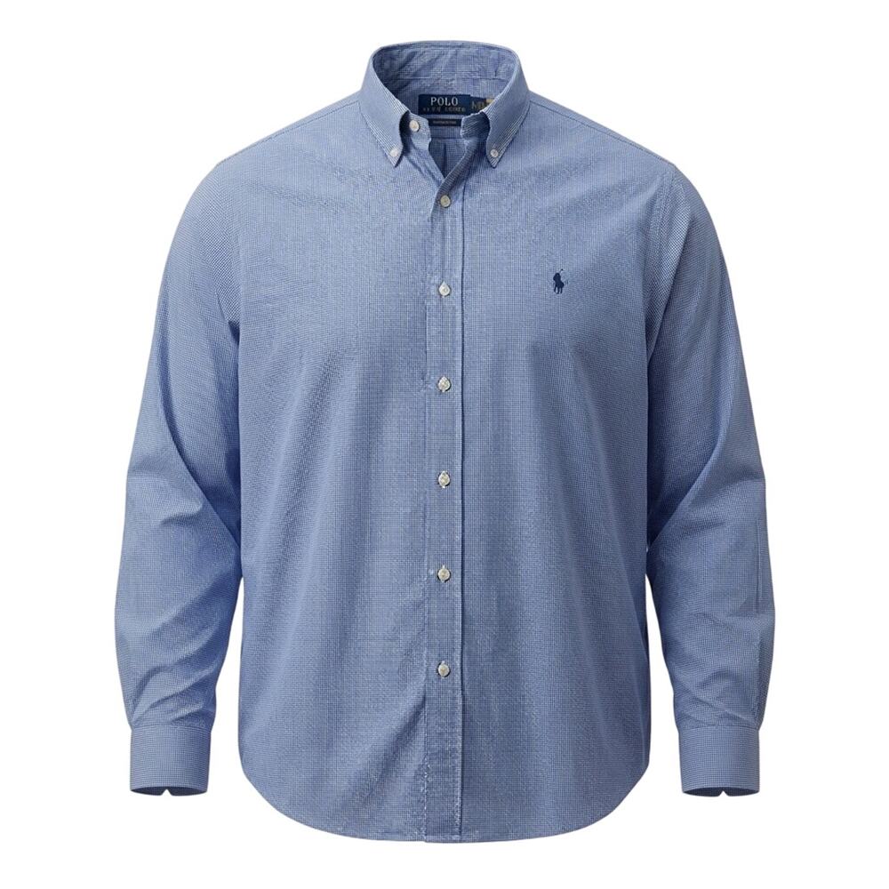 Polo Ralph Lauren Performance Shirt Men XXL Classic Fit Blue Gingham Check Logo